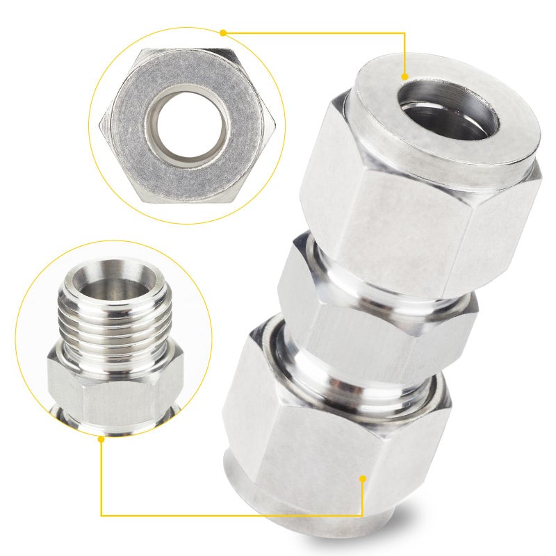Yoebor Metalwork 304 Stainless Steel Compression Tube Fitting, Union, 3/8" OD x 3/8" OD (2 Pcs) - Image 5
